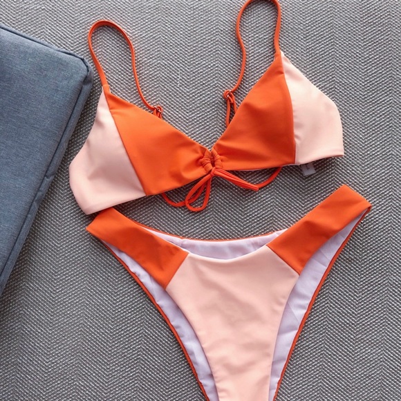 1622 orange color block swimsuits - Picture 4 of 5